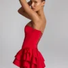 Combinaison-corset à volants et lacets Priaska, couleur rouge feu