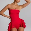 Combinaison-corset à volants et lacets Priaska, couleur rouge feu