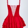 Combinaison-corset à volants et lacets Priaska, couleur rouge feu