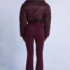 Combinaison de ski imperméable à ceinture et superposée, couleur bordeaux