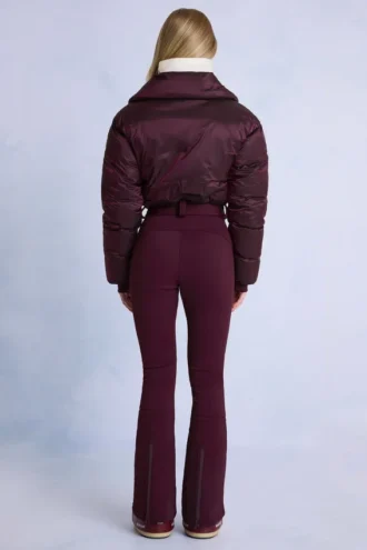 Combinaison de ski imperméable à ceinture et superposée, couleur bordeaux