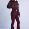 Combinaison de ski imperméable à ceinture et superposée, couleur bordeaux