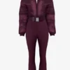 Combinaison de ski imperméable à ceinture et superposée, couleur bordeaux