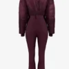 Combinaison de ski imperméable à ceinture et superposée, couleur bordeaux