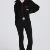 Combinaison de ski imperméable à ceinture, imprimé léopard noir