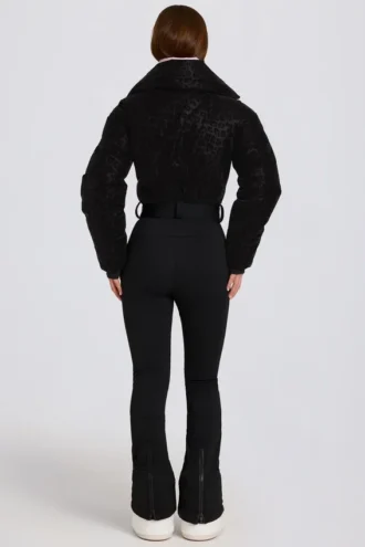 Combinaison de ski imperméable à ceinture, imprimé léopard noir