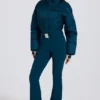 Combinaison de ski imperméable rembourrée avec ceinture, couleur bleu sarcelle