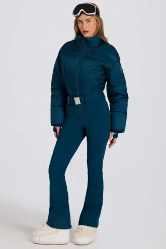 Combinaison de ski imperméable rembourrée avec ceinture, couleur bleu sarcelle