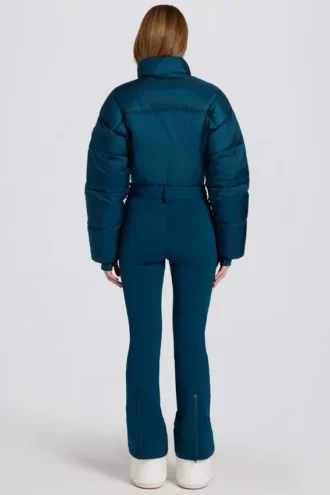 Combinaison de ski imperméable rembourrée avec ceinture, couleur bleu sarcelle