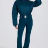 Combinaison de ski imperméable rembourrée avec ceinture, couleur bleu sarcelle