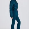 Combinaison de ski imperméable rembourrée avec ceinture, couleur bleu sarcelle