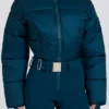 Combinaison de ski imperméable rembourrée avec ceinture, couleur bleu sarcelle