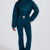 Combinaison de ski imperméable rembourrée avec ceinture, couleur bleu sarcelle