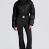 Combinaison de ski rembourrée imperméable avec ceinture, en noir