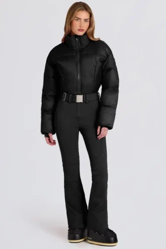 Combinaison de ski rembourrée imperméable avec ceinture, en noir