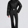 Combinaison de ski rembourrée imperméable avec ceinture, en noir