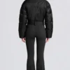 Combinaison de ski rembourrée imperméable avec ceinture, en noir
