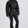 Combinaison de ski rembourrée imperméable avec ceinture, en noir