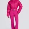 Combinaison de ski rembourrée imperméable avec ceinture, rose magenta