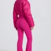 Combinaison de ski rembourrée imperméable avec ceinture, rose magenta