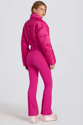 Combinaison de ski rembourrée imperméable avec ceinture, rose magenta
