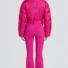 Combinaison de ski rembourrée imperméable avec ceinture, rose magenta