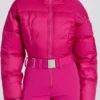Combinaison de ski rembourrée imperméable avec ceinture, rose magenta