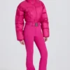 Combinaison de ski rembourrée imperméable avec ceinture, rose magenta