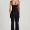 Combinaison Elanie à encolure dégagée et jambes évasées, couleur noir