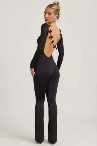 Combinaison Eulalie en jersey fluide avec nœud, couleur noire