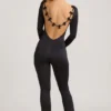 Combinaison Eulalie en jersey fluide avec nœud, couleur noire