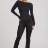 Combinaison Eulalie en jersey fluide avec nœud, couleur noire