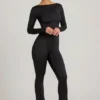 Combinaison Eulalie en jersey fluide avec nœud, couleur noire
