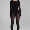 Combinaison Irina à manches longues en maille sans coutures, couleur noire