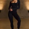 Combinaison longue sans coutures Super Sculpt en noir