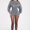 Combinaison-short à manches longues en maille fine Moya, couleur grise
