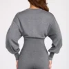 Combinaison-short à manches longues en maille fine Moya, couleur grise