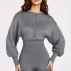 Combinaison-short à manches longues en maille fine Moya, couleur grise