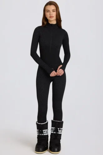 Combinaison thermique à imprimé léopard noir