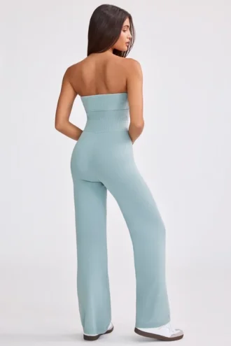 Combinaison évasée à bandeau en maille épaisse, couleur bleu sarcelle poudré