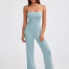 Combinaison évasée à bandeau en maille épaisse, couleur bleu sarcelle poudré Combinaison évasée à bandeau en maille épaisse, couleur bleu sarcelle poudré