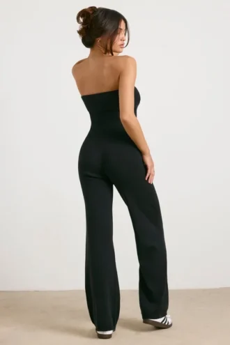 Combinaison évasée à bandeau en maille épaisse, couleur noire