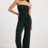 Combinaison évasée à bandeau en maille épaisse, couleur noire