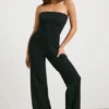 Combinaison évasée à bandeau en maille épaisse, couleur noire