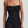 Combinaison évasée en dentelle avec nœud Arlena, couleur noire
