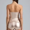 Combishort-corset en denim métallisé avec ceinture « Sasha » en champagne Combishort-corset en denim métallisé avec ceinture « Sasha » en champagne