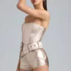 Combishort-corset en denim métallisé avec ceinture « Sasha » en champagne Combishort-corset en denim métallisé avec ceinture « Sasha » en champagne