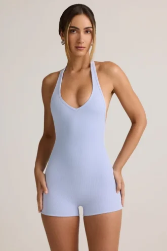 Combishort dos nu à côtes en modal Shelly, bleu clair
