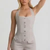 Combishort Lalita à col licou et boutons, couleur écru