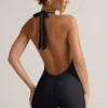 Combishort Shelly en modal côtelé, dos nu, noir